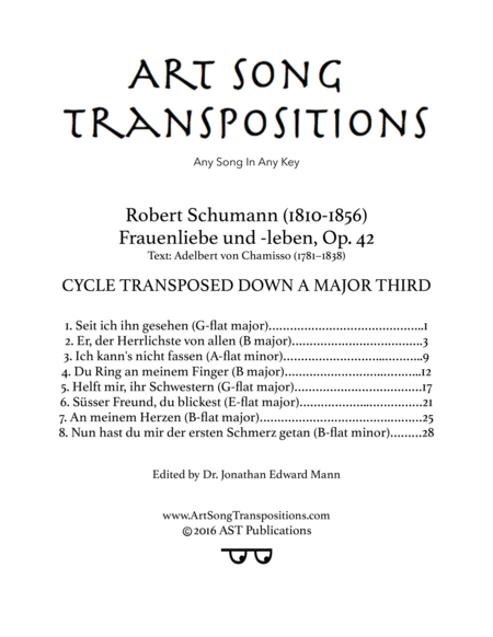 Frauenliebe Und Leben Op 42 Transposed Down A Major Third Sheet Music