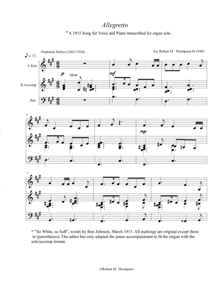 Frederick Delius Allegretto For Organ Sheet Music