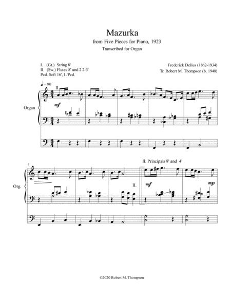 Frederick Delius Mazurka For Organ Sheet Music