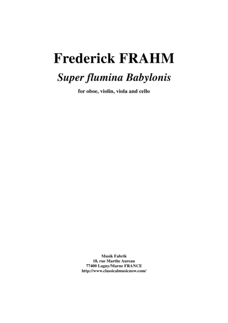 Frederick Frahm Super Flumina Babylonis For Oboe Violon Viola And Cello Sheet Music