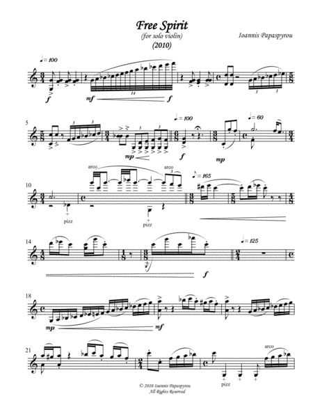 Free Spirit 2010 For Solo Violin Sheet Music