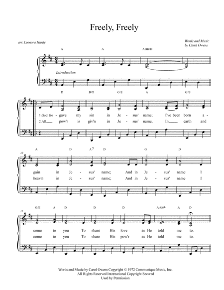 Freely Freely Sheet Music