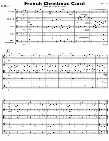 French Christmas Carol String Ensemble Sheet Music