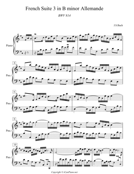 French Suite 3 Allemande Bwv 814 Icanpiano Style Sheet Music