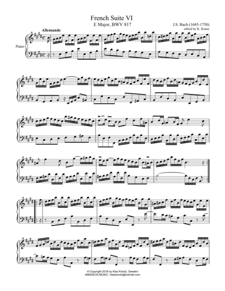 French Suite No 6 Bwv 817 For Piano Urtext Sheet Music