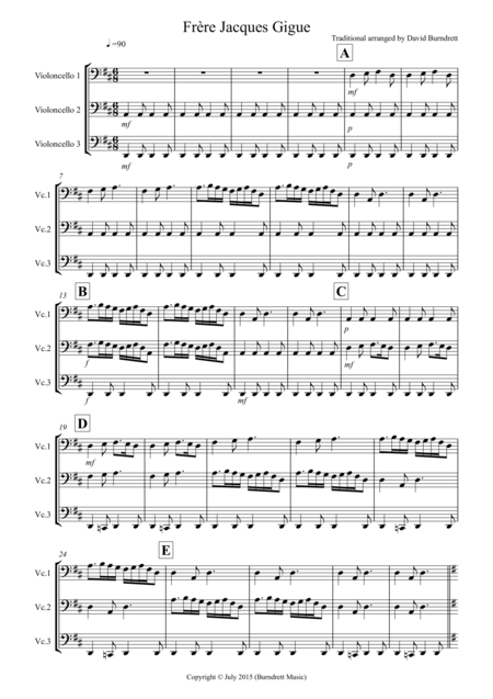 Frere Jacques Gigue For Cello Trio Sheet Music