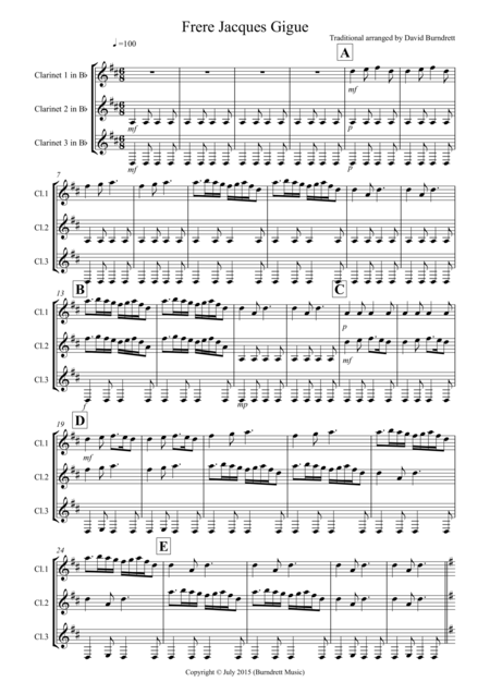 Frere Jacques Gigue For Clarinet Trio Sheet Music