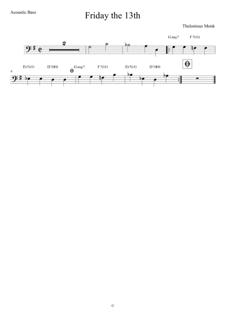 Friday The 13th Acoustic Bass Sheet Music