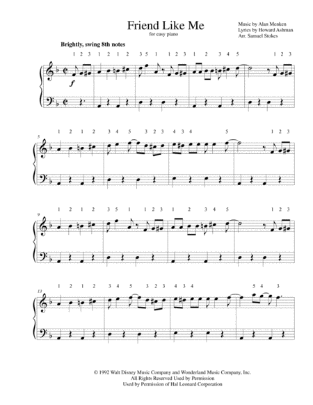 Friend Like Me From Disneys Aladdin For Easy Piano Sheet Music