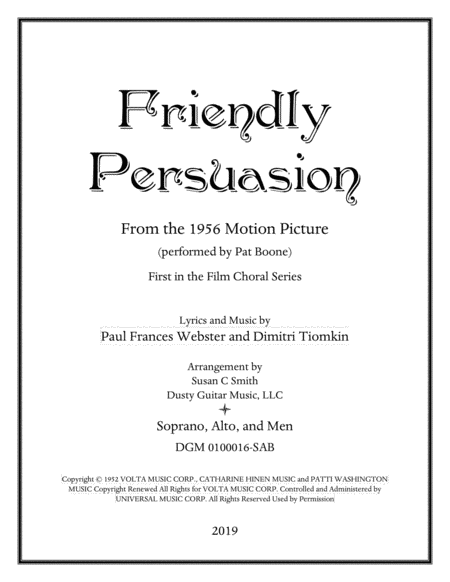 Friendly Persuasion Soprano Alto Men Sheet Music