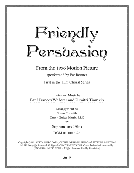 Friendly Persuasion Soprano Alto Sheet Music