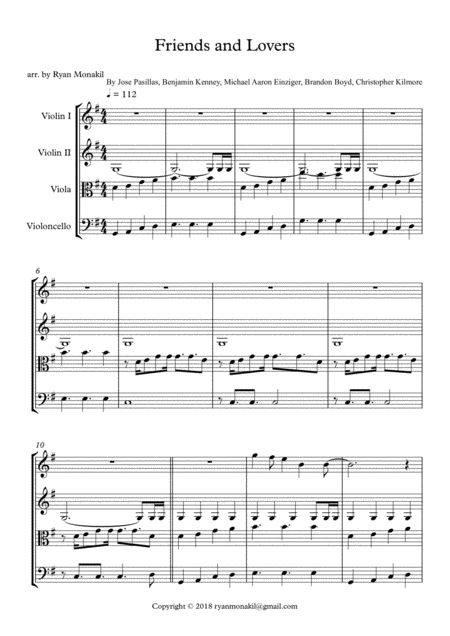 Friends And Lovers String Quartet Sheet Music