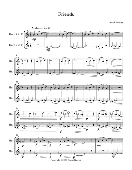 Free Sheet Music Friends For Two Horns