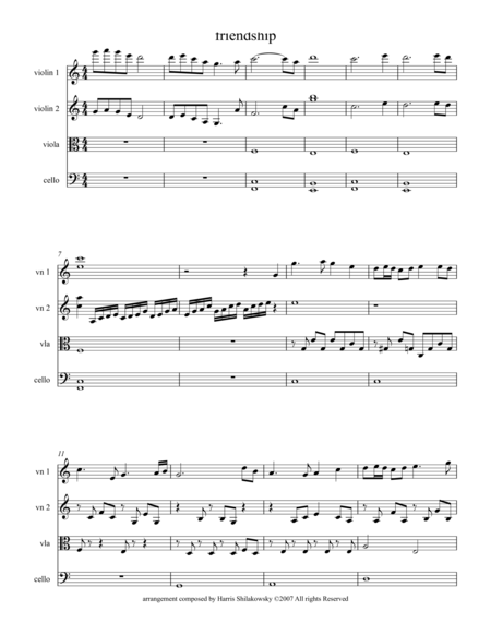 Free Sheet Music Friendship A Chinese Song Arranged For String Quartet