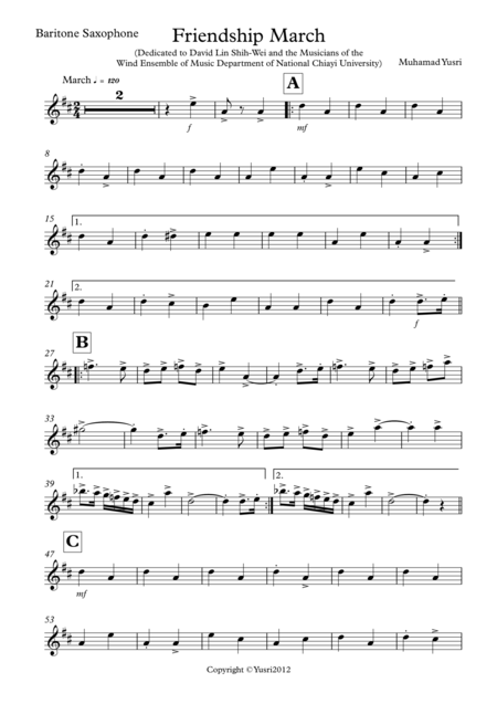 Friendship March Baritone Saxophone Part Sheet Music