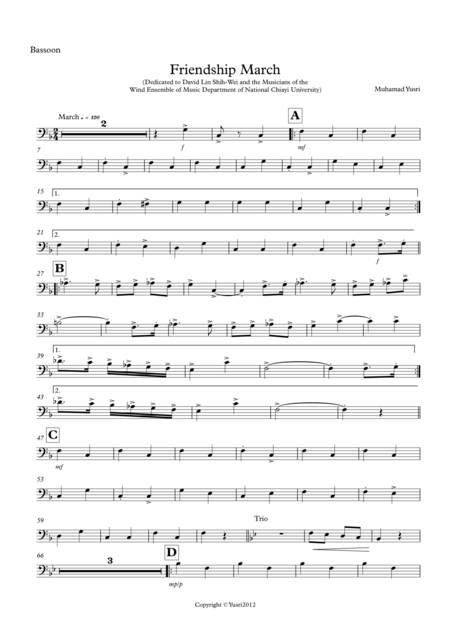 Free Sheet Music Friendship March Bassoon Part