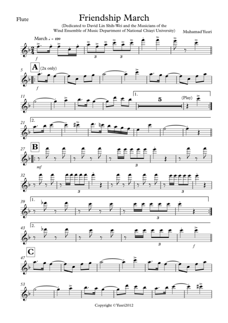 Free Sheet Music Friendship March Flute Part