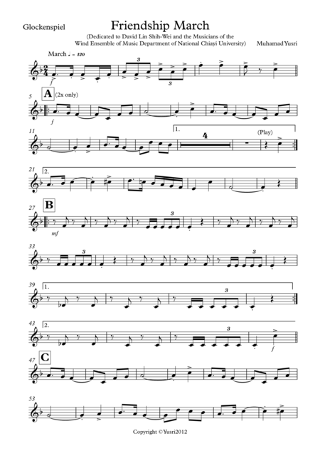 Friendship March Glockenspiel Part Sheet Music