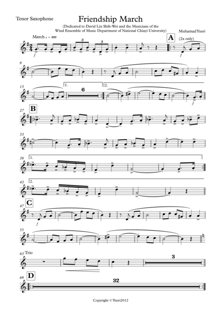 Free Sheet Music Friendship March Tenor Saxophone Part