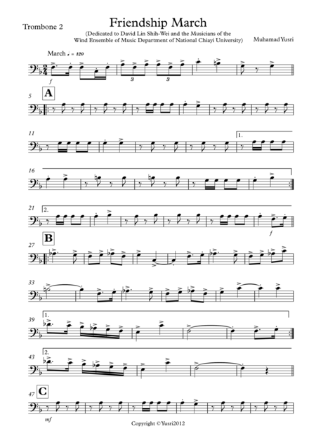 Friendship March Trombone 2 Part Sheet Music