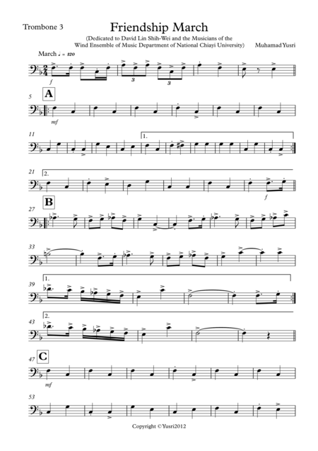 Friendship March Trombone 3 Part Sheet Music