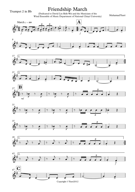 Free Sheet Music Friendship March Trumpet 2 Part