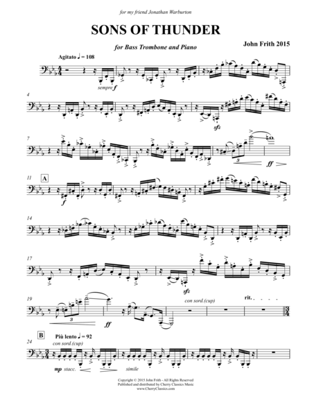 Frith Sons Of Thunder For Bass Trombone And Piano Sheet Music