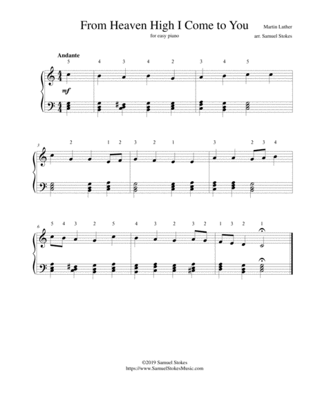 From Heaven High I Come To You For Easy Piano Sheet Music