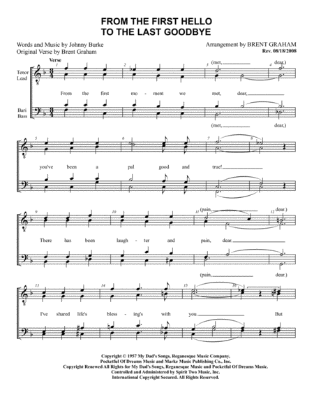 From The First Hello To The Last Goodbye Men Sheet Music