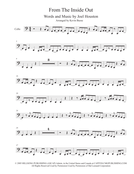 From The Inside Out Easy Key Of C Cello Sheet Music