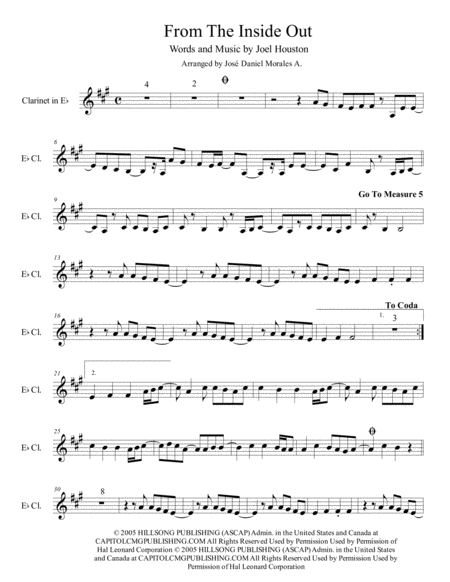 Free Sheet Music From The Inside Out For Clarinet In Eb