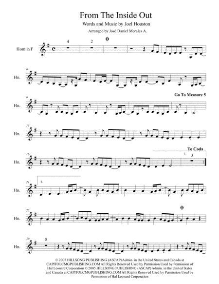 Free Sheet Music From The Inside Out For Horn In F