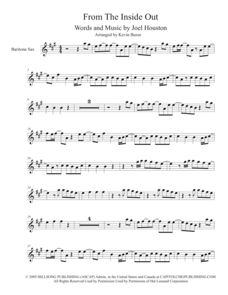 From The Inside Out Original Key Bari Sax Sheet Music