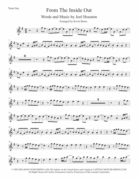 From The Inside Out Tenor Sax Sheet Music