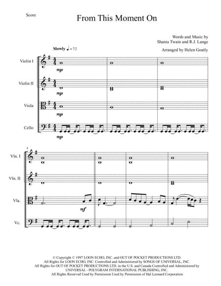 Free Sheet Music From This Moment On By Shania Twain Arranged For String Quartet