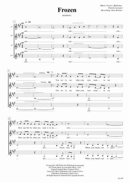 Frozen Ssaa A Cappella Sheet Music