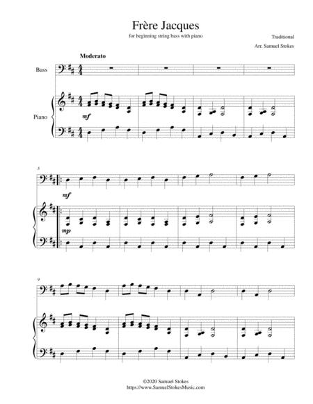 Free Sheet Music Frre Jacques Are You Sleeping For Beginning String Bass With Optional Piano Accompaniment