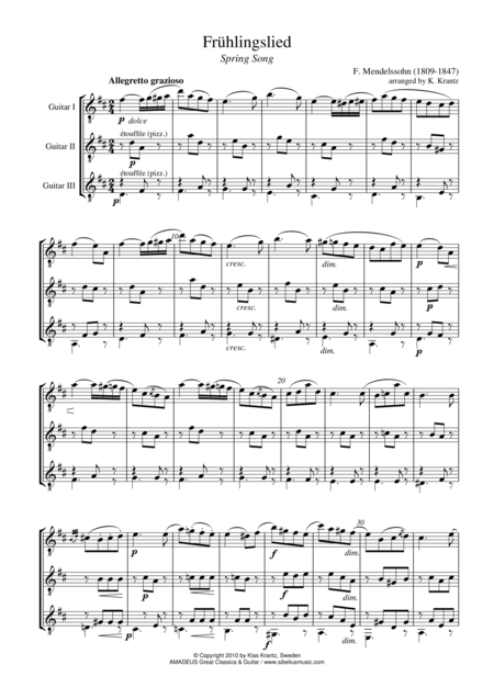 Fruhlingslied Spring Song For Guitar Trio Sheet Music