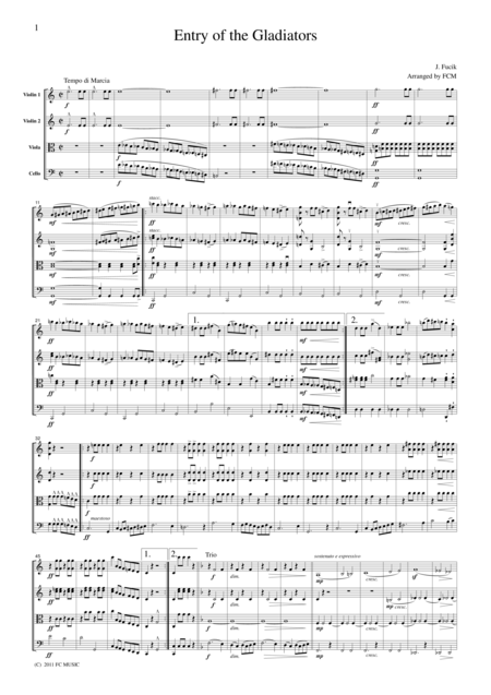 Fucik Entry Of The Gladiators For String Quartet Ja009 Sheet Music