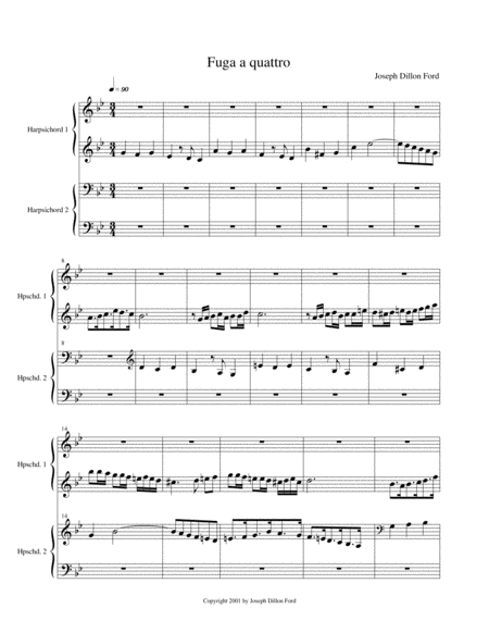 Fuga A Quattro Voci 4 Part Fugue For Harpsichord 4 Hands And 2 Manuals Sheet Music