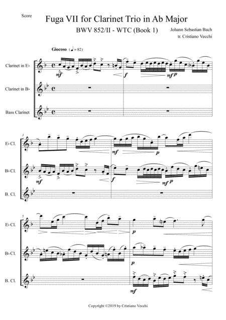 Fuga Vii For Clarinet Trio In Ab Major Sheet Music