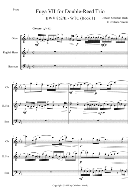 Free Sheet Music Fuga Vii For Double Reed Trio