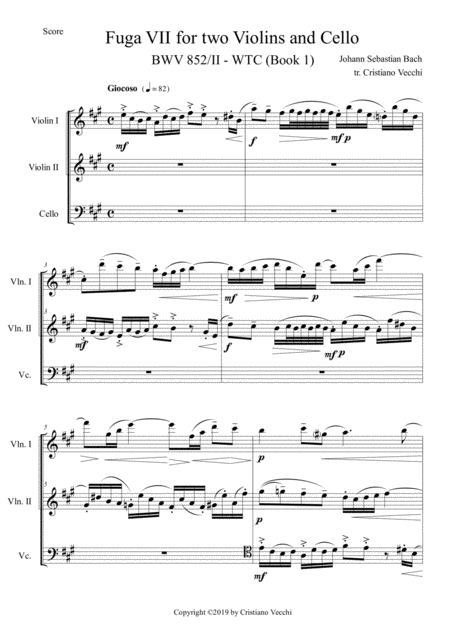 Fuga Vii For Two Violins And Cello Sheet Music