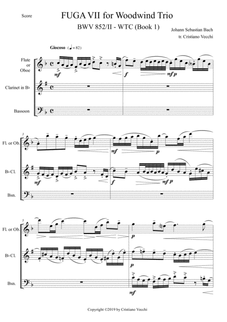 Free Sheet Music Fuga Vii For Woodwind Trio
