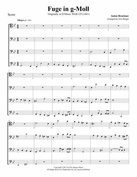 Free Sheet Music Fuge In G Moll For Trombone Or Low Brass Quartet