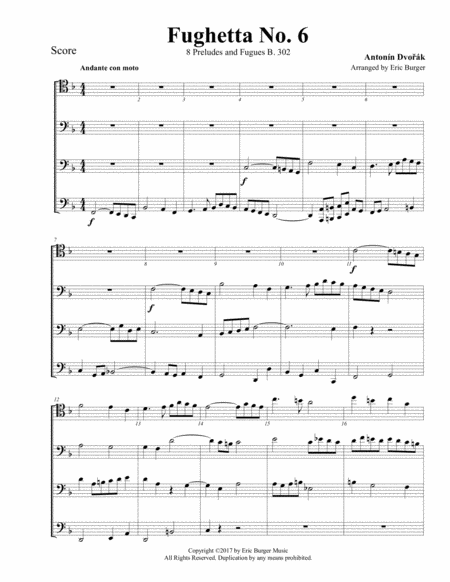 Fughetta No 6 For Trombone Or Low Brass Quartet Sheet Music