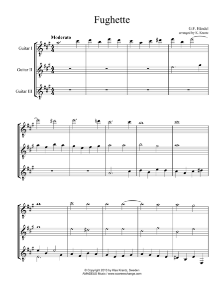 Fughette For Guitar Trio Sheet Music