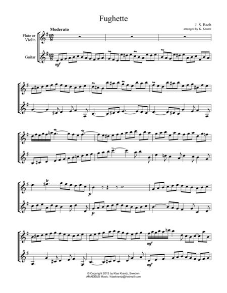 Fughette For Violin Or Flute And Guitar Sheet Music