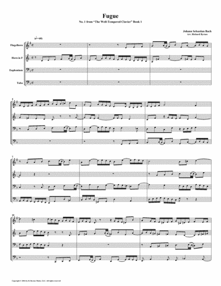 Fugue 01 From Well Tempered Clavier Book 1 Conical Brass Quartet Sheet Music