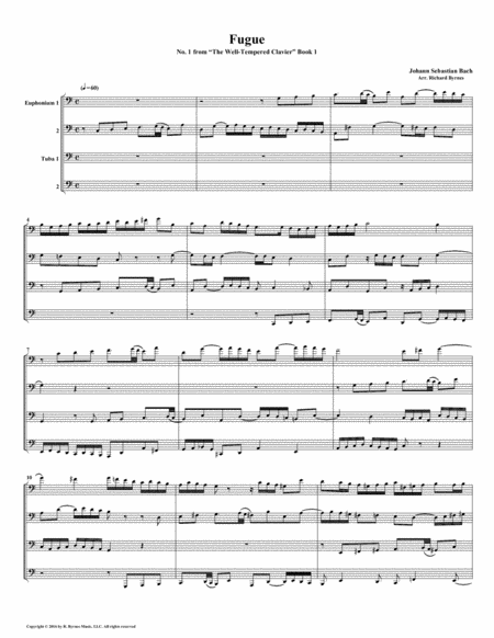 Fugue 01 From Well Tempered Clavier Book 1 Euphonium Tuba Quartet Sheet Music